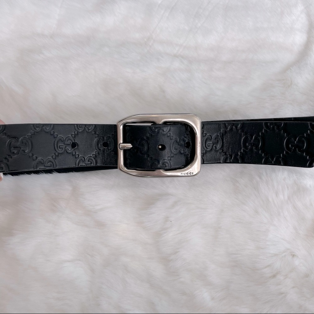 GUCCI Men’s black leather belt silver hardware 38” long 1.5” wide